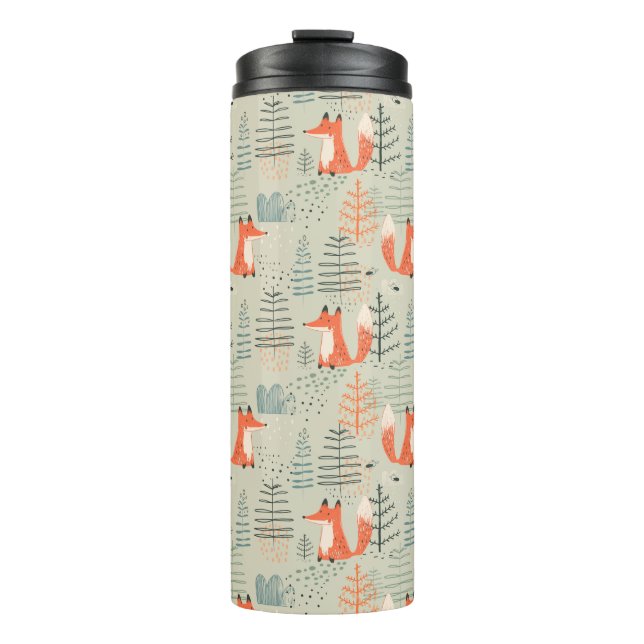 Cute Doodle Fox Forest Woodland Pattern Thermal Tumbler (Front)