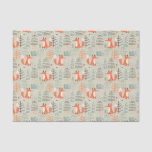 Cute Doodle Fox Forest Woodland Pattern Tissue Paper