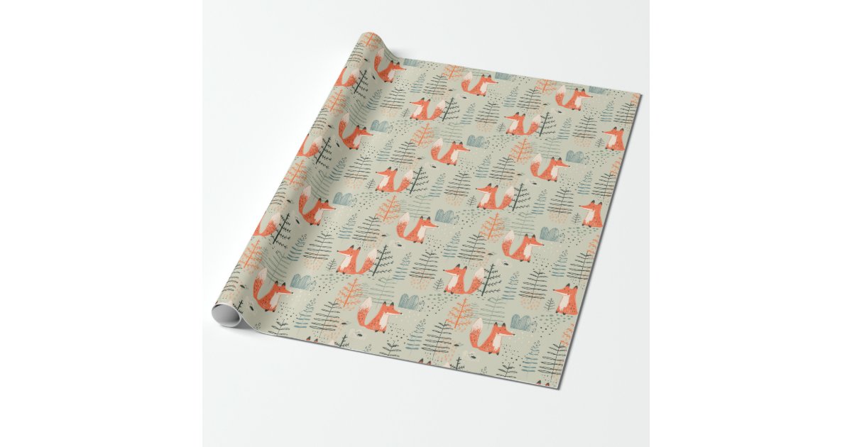 Forest Woodland Animals Fox, Deer, Rabbit & Floral Wrapping Paper Sheets