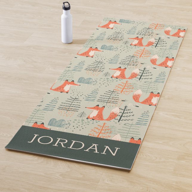 Cute Doodle Fox Forest Woodland Pattern Yoga Mat (In Situ)