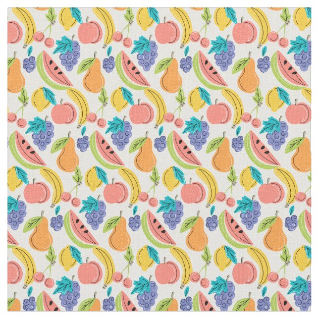 Cute Doodle Fruit Summer Fruit Pattern Fabric (Close Up)