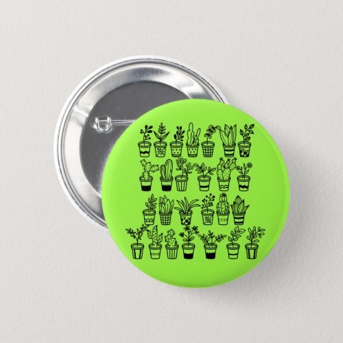 Cute Doodle Green Plants in Pots 6 Cm Round Badge Button