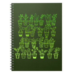 Cute Doodle Green Plants in Pots  Notebook