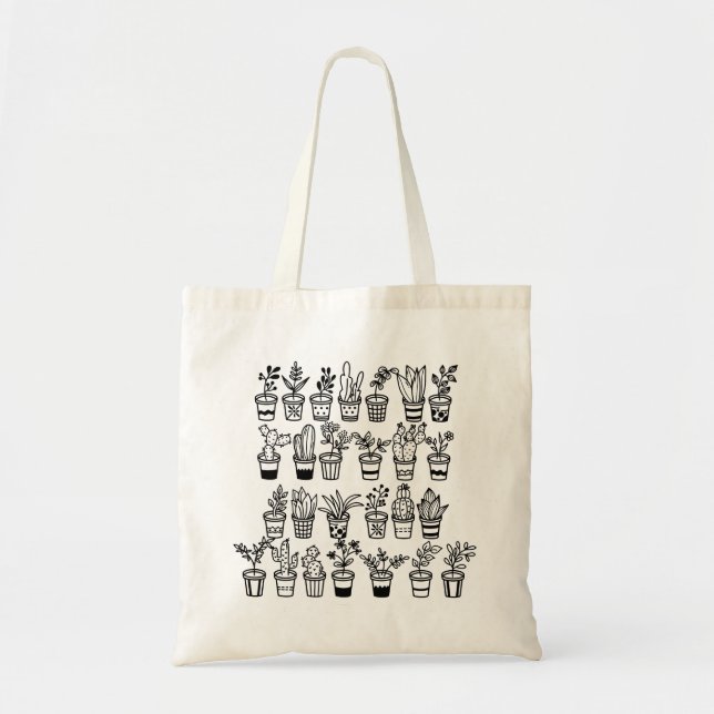 Cute Doodle Green Plants in Pots  Tote Bag (Front)