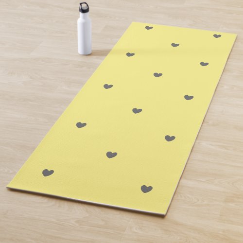 Cute Doodle Grey Heart Pattern Yellow Custom Color Yoga Mat