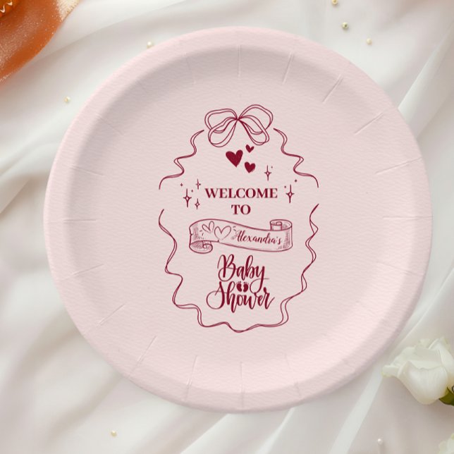 Cute Doodle Hand Drawn Bow Baby Shower Paper Plates (Creator Uploaded)