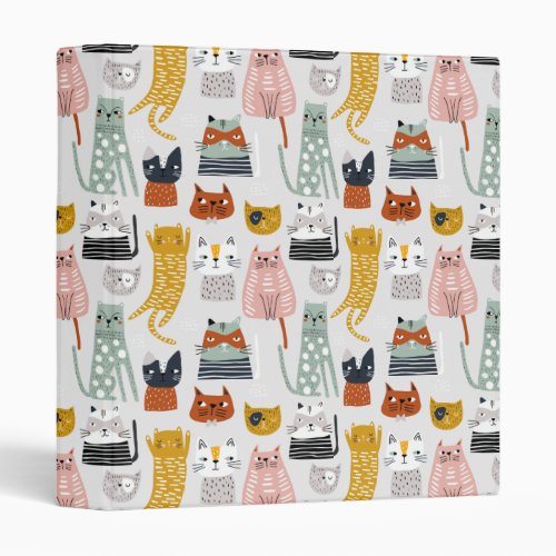Cute Doodle Hand Drawn Cat Pattern 3 Ring Binder