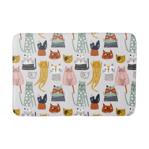 Cute Doodle Hand Drawn Cat Pattern Bath Mat