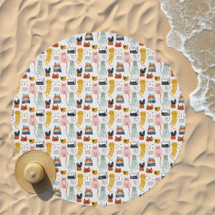 Cute Doodle Hand Drawn Cat Pattern Beach Towel