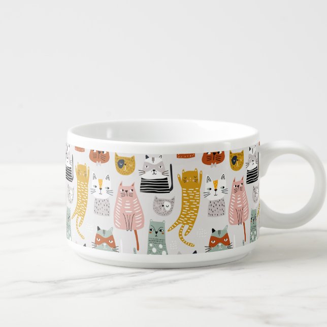 Cute Doodle Hand Drawn Cat Pattern Bowl (Left)