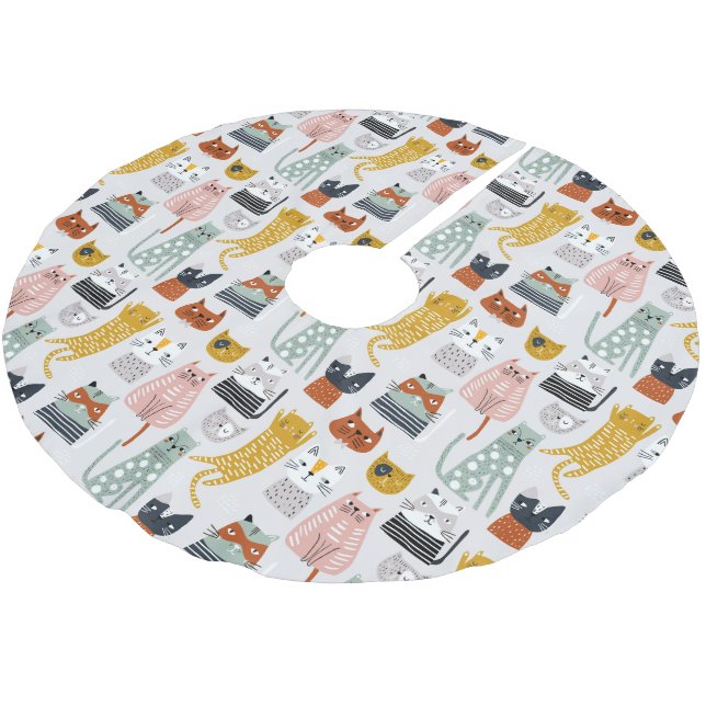 Cute Doodle Hand Drawn Cat Pattern Brushed Polyester Tree Skirt (Angled)