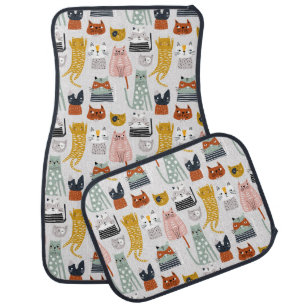Cute Doodle Hand Drawn Cat Pattern Car Floor Mat