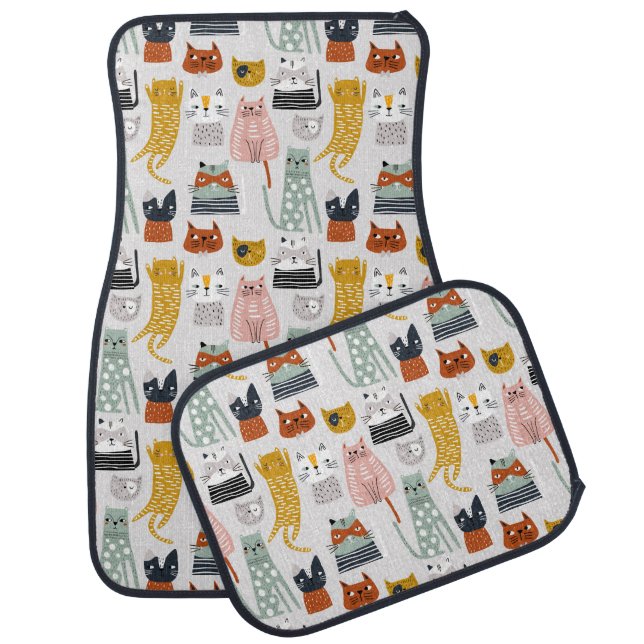 Cute Doodle Hand Drawn Cat Pattern Car Floor Mat (Set)