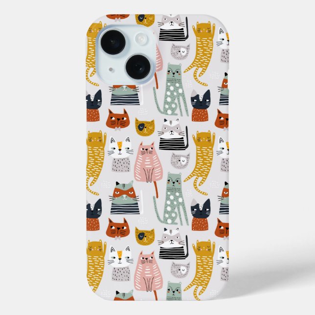 Cute Doodle Hand Drawn Cat Pattern Case-Mate iPhone Case (Back)