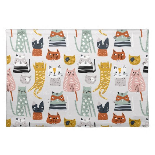 Cute Doodle Hand Drawn Cat Pattern Cloth Placemat