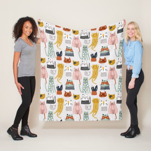 Cute Doodle Hand Drawn Cat Pattern Fleece Blanket