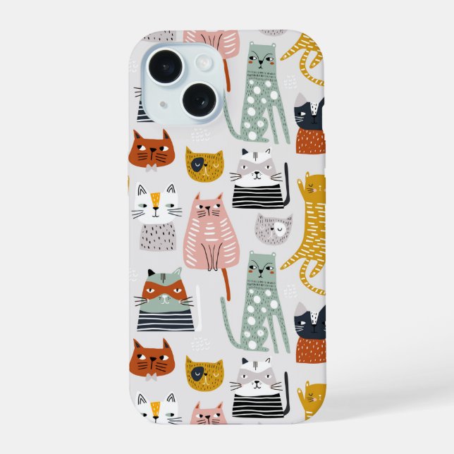 Cute Doodle Hand Drawn Cat Pattern Iphone Case (Back)