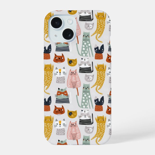 Cute Doodle Hand Drawn Cat Pattern Iphone Case (Back)