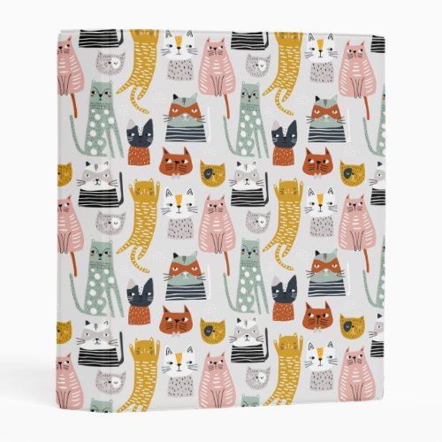 Cute Doodle Hand Drawn Cat Pattern Mini Binder