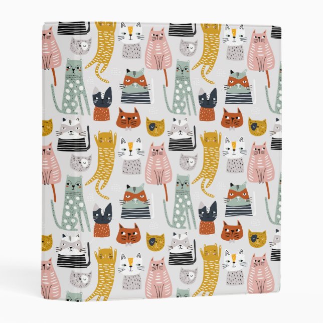 Cute Doodle Hand Drawn Cat Pattern Mini Binder (Front/Spine)