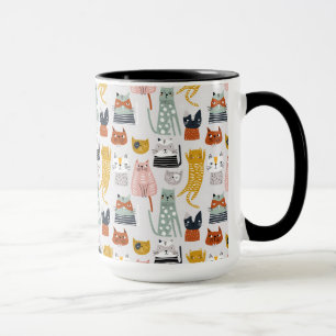 Cute Doodle Hand Drawn Cat Pattern Mug