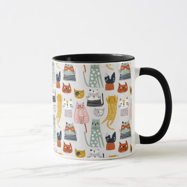 Cute Doodle Hand Drawn Cat Pattern Mug (Right)
