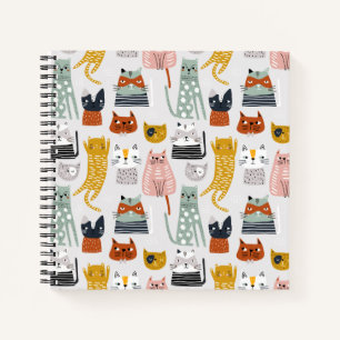 Cute Doodle Hand Drawn Cat Pattern Notebook