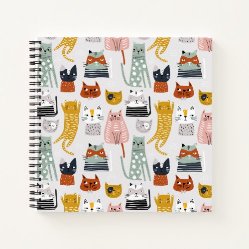 Cute Doodle Hand Drawn Cat Pattern Notebook