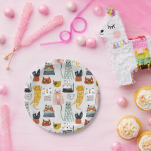 Cute Doodle Hand Drawn Cat Pattern Paper Plates