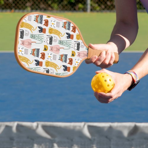 Cute Doodle Hand Drawn Cat Pattern Pickleball Paddle