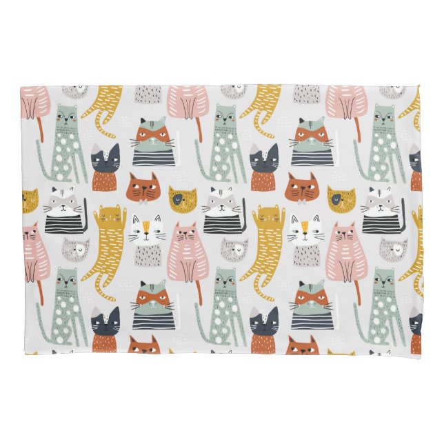 Cute Doodle Hand Drawn Cat Pattern Pillow Case (Front-Left)