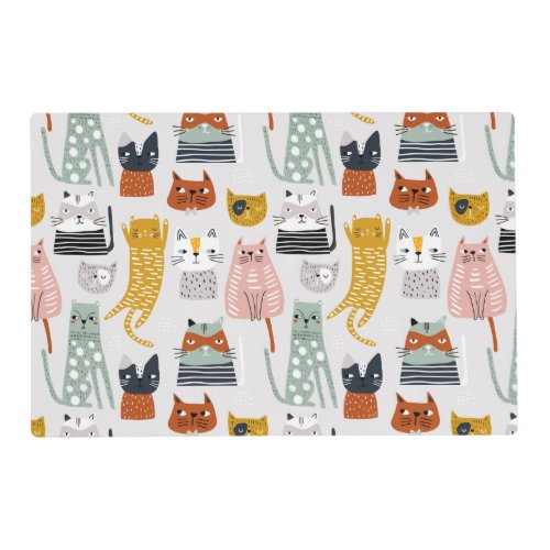 Cute Doodle Hand Drawn Cat Pattern Placemat