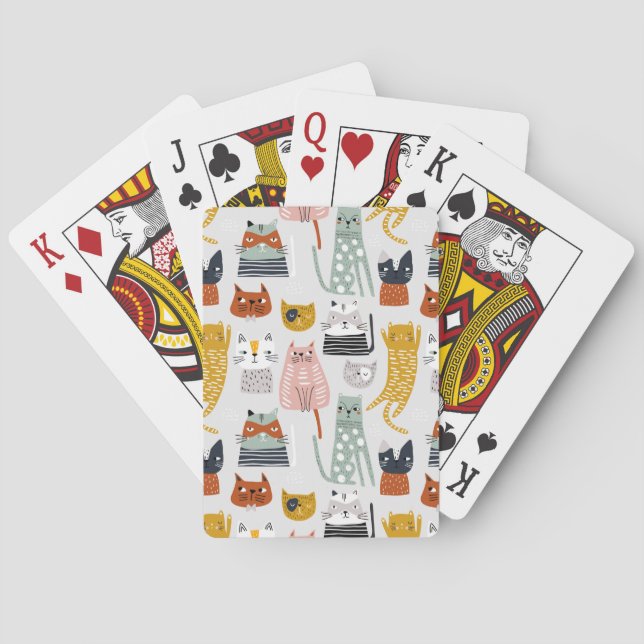 Cute Doodle Hand Drawn Cat Pattern Poker Cards (Back)