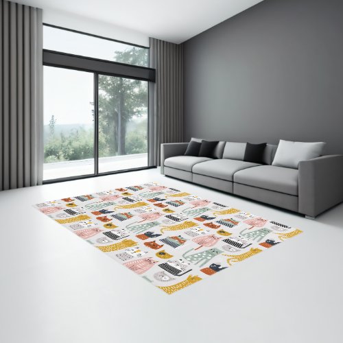 Cute Doodle Hand Drawn Cat Pattern Rug