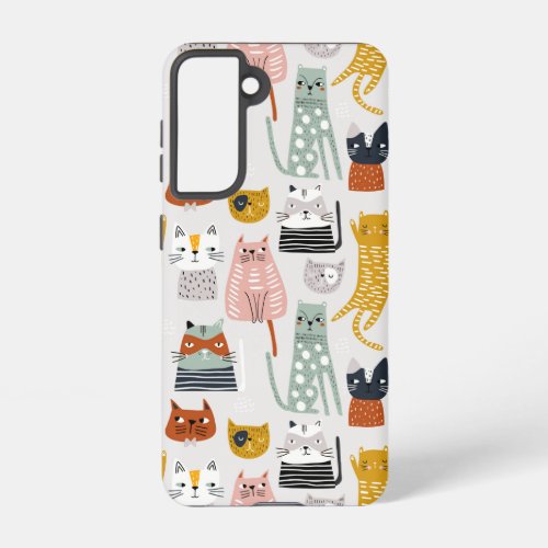 Cute Doodle Hand Drawn Cat Pattern Samsung Galaxy S21 Case