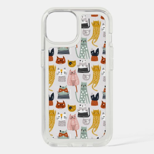 Cute Doodle Hand Drawn Cat Pattern iPhone 15 Case