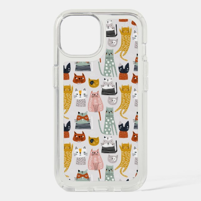 Cute Doodle Hand Drawn Cat Pattern Speck iPhone Case (Front)