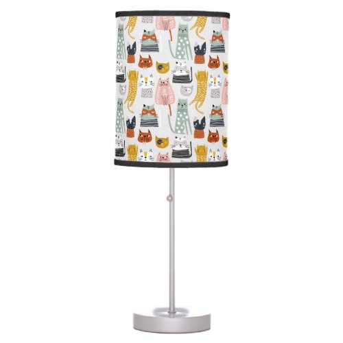 Cute Doodle Hand Drawn Cat Pattern Table Lamp