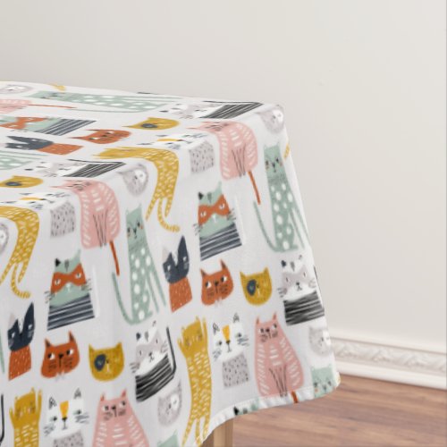 Cute Doodle Hand Drawn Cat Pattern Tablecloth