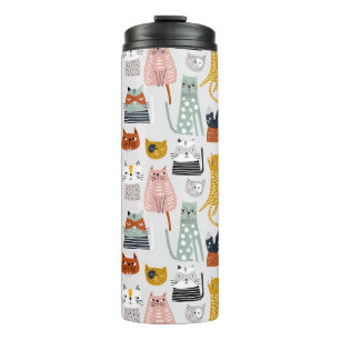 Cute Doodle Hand Drawn Cat Pattern Thermal Tumbler