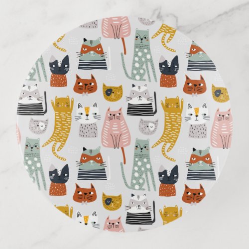 Cute Doodle Hand Drawn Cat Pattern Trinket Tray