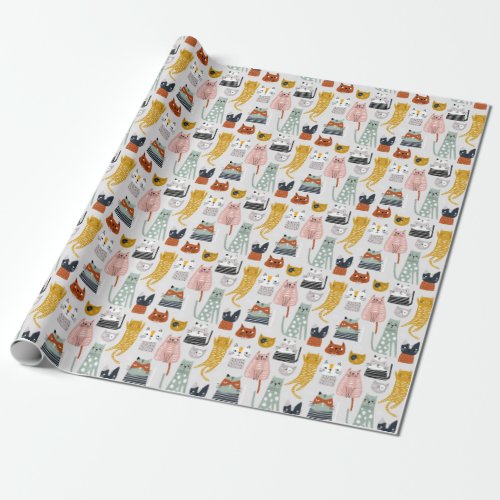 Cute Doodle Hand Drawn Cat Pattern Wrapping Paper