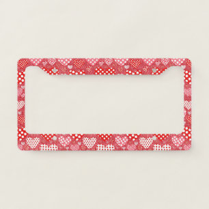 Cute Doodle Heart in Red Black and White License Plate Frame