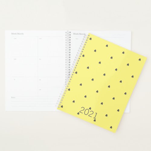 Cute Doodle Heart Pattern Grey Yellow Custom 2021 Planner