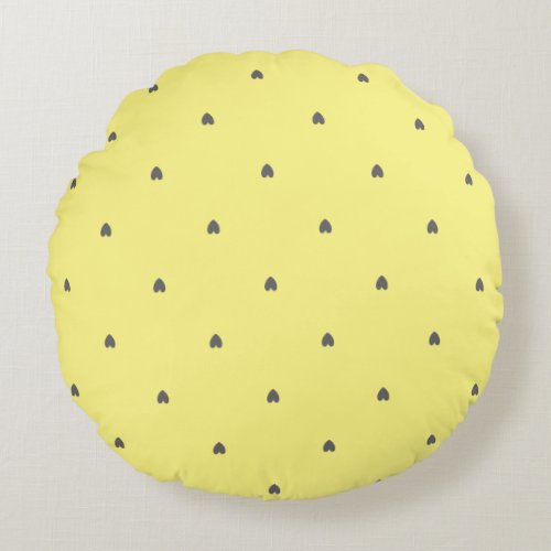 Cute Doodle Heart Pattern Grey Yellow Custom Color Round Pillow