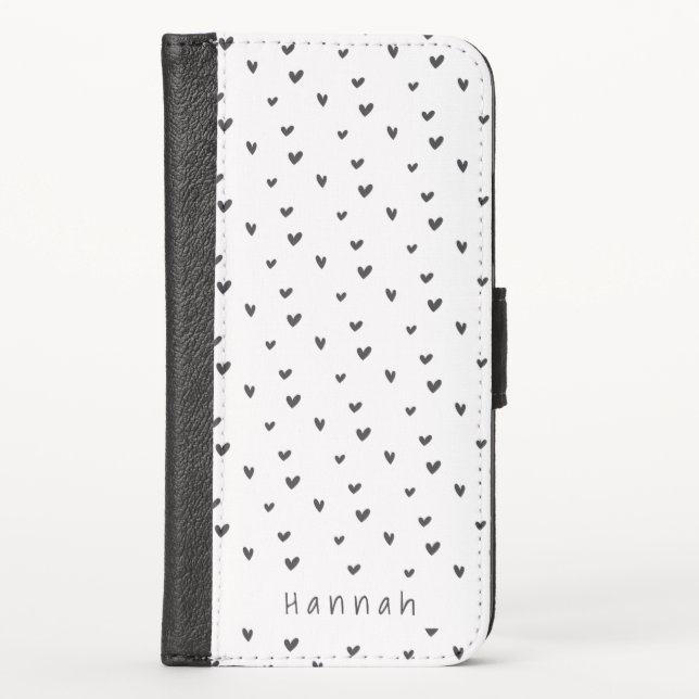 Cute Doodle Heart Pattern iPhone Wallet Case (Front)
