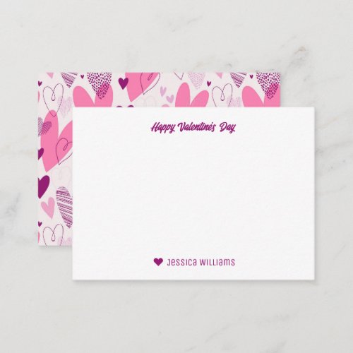 Cute Doodle Heart Pattern Pink Valentines Day Note Card