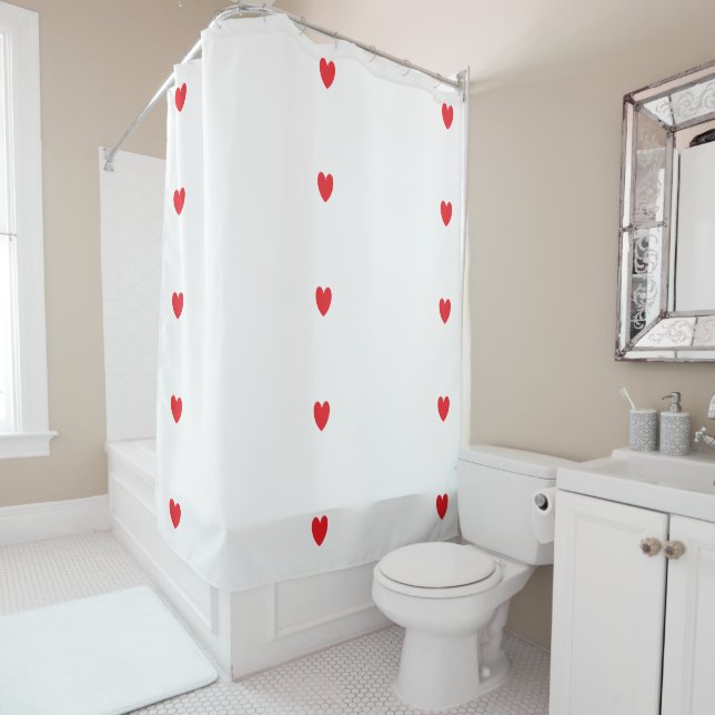 Cute Doodle Heart Pattern Red White Custom Cool Shower Curtain (In Situ)