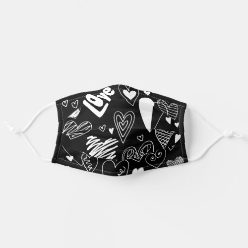 Cute Doodle Hearts Adult Cloth Face Mask