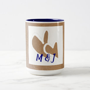 Cute Doodle Hearts Couple Monograms Nautical Gift Two-Tone Coffee Mug